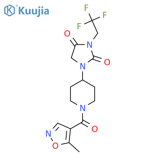 1-1-(5-methyl-1,2-oxazole-4-carbonyl)piperidin-4-yl-3-(2,2,2-trifluoroethyl)imidazolidine-2,4-dione structure