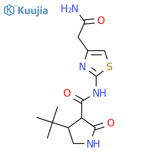4-tert-butyl-N-[4-(carbamoylmethyl)-1,3-thiazol-2-yl]-2-oxopyrrolidine-3-carboxamide structure
