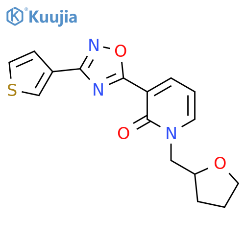 1-[(Oxolan-2-yl)methyl]-3-[3-(thiophen-3-yl)-1,2,4-oxadiazol-5-yl]-1,2-dihydropyridin-2-one structure