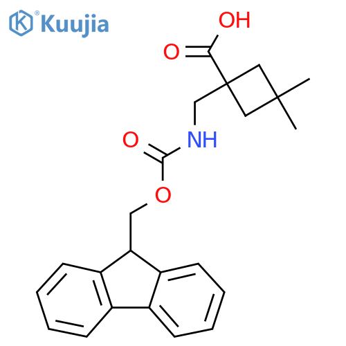1-(((((9H-fluoren-9-yl)methoxy)carbonyl)amino)methyl)-3,3-dimethylcyclobutane-1-carboxylic acid structure