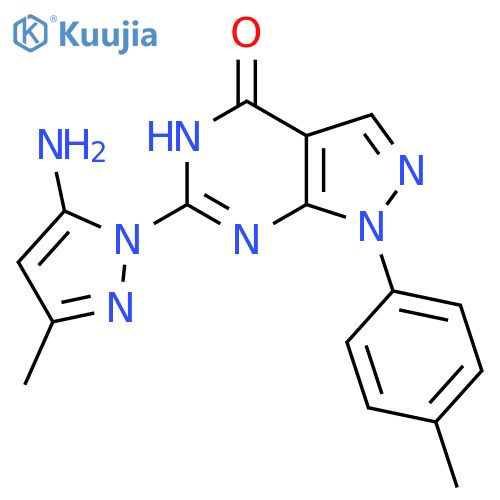 6-(5-amino-3-methyl-1H-pyrazol-1-yl)-1-(4-methylphenyl)-1H,4H,5H-pyrazolo[3,4-d]pyrimidin-4-one structure