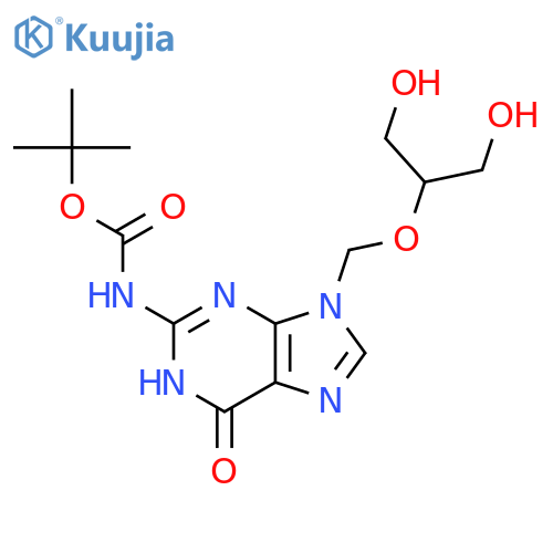 tert-butyl N-(9-{[(1,3-dihydroxypropan-2-yl)oxy]methyl}-6-oxo-6,9-dihydro-3H-purin-2-yl)carbamate structure