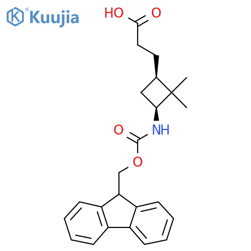 3-[(1R,3S)-3-({[(9H-fluoren-9-yl)methoxy]carbonyl}amino)-2,2-dimethylcyclobutyl]propanoic acid structure