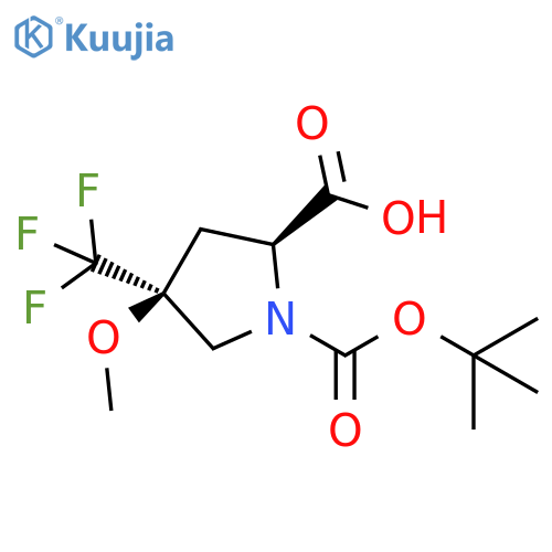 (2S,4S)-1-(tert-butoxy)carbonyl-4-methoxy-4-(trifluoromethyl)pyrrolidine-2-carboxylic acid structure