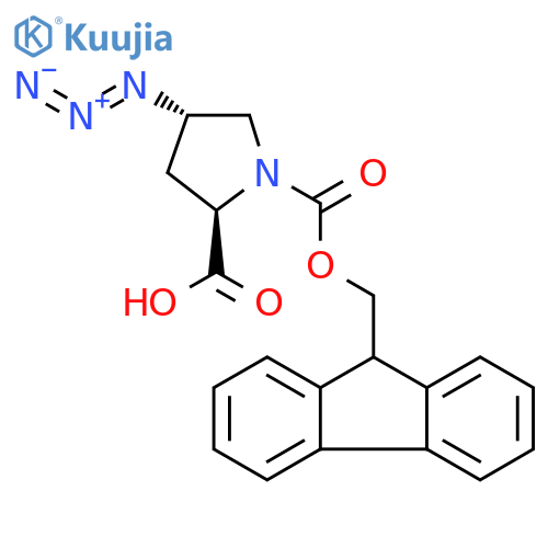 (2R,4S)-4-azido-1-{(9H-fluoren-9-yl)methoxycarbonyl}pyrrolidine-2-carboxylic acid structure