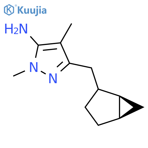 rac-3-{[(1R,5S)-bicyclo[3.1.0]hexan-2-yl]methyl}-1,4-dimethyl-1H-pyrazol-5-amine structure