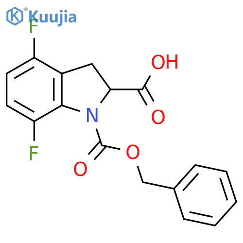 1-((Benzyloxy)carbonyl)-4,7-difluoroindoline-2-carboxylic acid structure