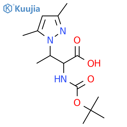 2-{(tert-butoxy)carbonylamino}-3-(3,5-dimethyl-1H-pyrazol-1-yl)butanoic acid structure