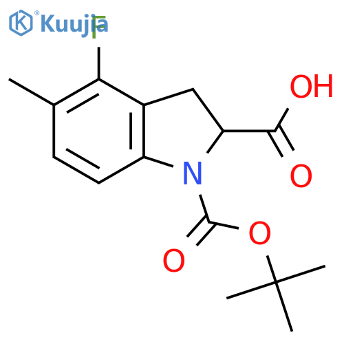 4-Fluoro-5-methyl-1-[(2-methylpropan-2-yl)oxycarbonyl]-2,3-dihydroindole-2-carboxylic acid structure