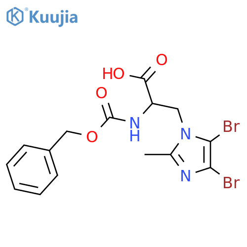 2-{(benzyloxy)carbonylamino}-3-(4,5-dibromo-2-methyl-1H-imidazol-1-yl)propanoic acid structure