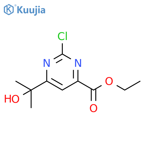 4-Pyrimidinecarboxylic acid, 2-chloro-6-(1-hydroxy-1-methylethyl)-, ethyl ester structure