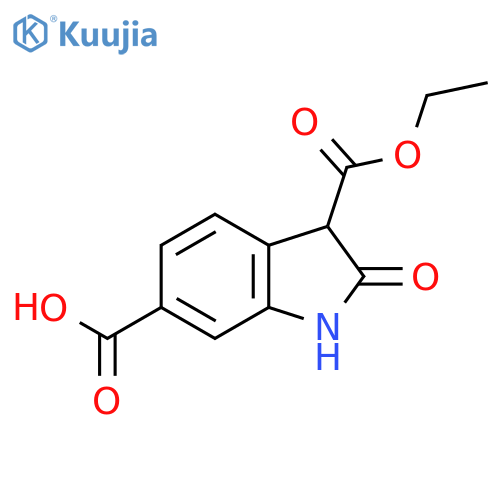 3-(ethoxycarbonyl)-2-oxo-2,3-dihydro-1H-indole-6-carboxylic acid structure