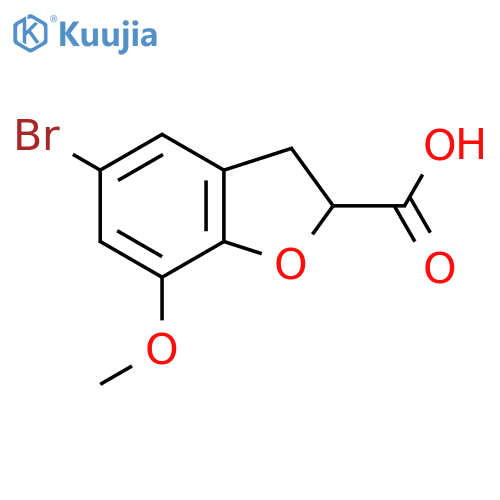 5-Bromo-7-methoxy-2,3-dihydro-1-benzofuran-2-carboxylic acid structure
