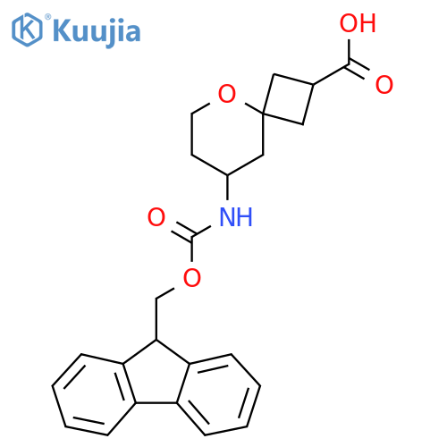 8-((((9H-Fluoren-9-yl)methoxy)carbonyl)amino)-5-oxaspiro[3.5]nonane-2-carboxylic acid structure