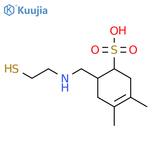 3,4-Dimethyl-6-{[(2-sulfanylethyl)amino]methyl}cyclohex-3-ene-1-sulfonic acid structure