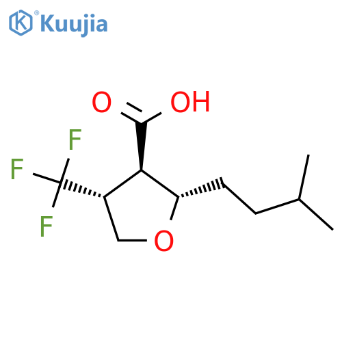 rac-(2R,3S,4S)-2-(3-methylbutyl)-4-(trifluoromethyl)oxolane-3-carboxylic acid structure