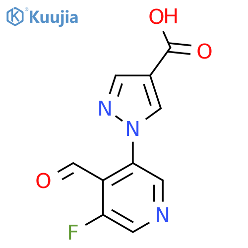 1-(5-fluoro-4-formylpyridin-3-yl)-1H-pyrazole-4-carboxylic acid structure