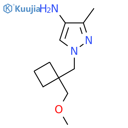 1-{1-(methoxymethyl)cyclobutylmethyl}-3-methyl-1H-pyrazol-4-amine structure