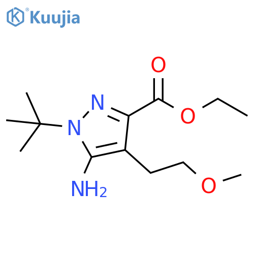 1H-Pyrazole-3-carboxylic acid, 5-amino-1-(1,1-dimethylethyl)-4-(2-methoxyethyl)-, ethyl ester structure