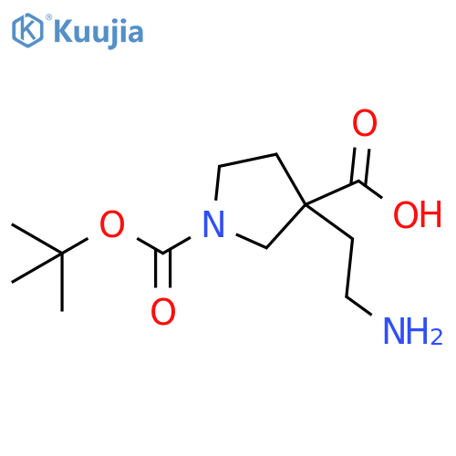 3-(2-aminoethyl)-1-(tert-butoxy)carbonylpyrrolidine-3-carboxylic acid structure