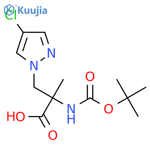 2-{(tert-butoxy)carbonylamino}-3-(4-chloro-1H-pyrazol-1-yl)-2-methylpropanoic acid structure