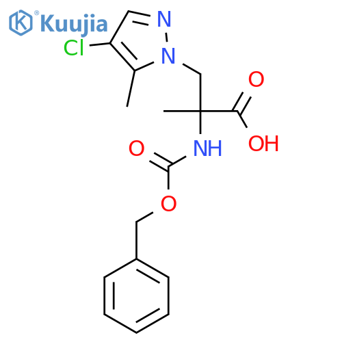 2-{(benzyloxy)carbonylamino}-3-(4-chloro-5-methyl-1H-pyrazol-1-yl)-2-methylpropanoic acid structure