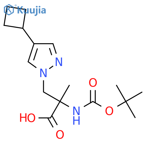2-{(tert-butoxy)carbonylamino}-3-(4-cyclobutyl-1H-pyrazol-1-yl)-2-methylpropanoic acid structure