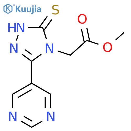 methyl 2-[3-(pyrimidin-5-yl)-5-sulfanyl-4H-1,2,4-triazol-4-yl]acetate structure