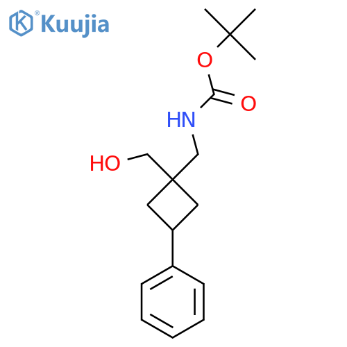 tert-butyl N-{1-(hydroxymethyl)-3-phenylcyclobutylmethyl}carbamate structure