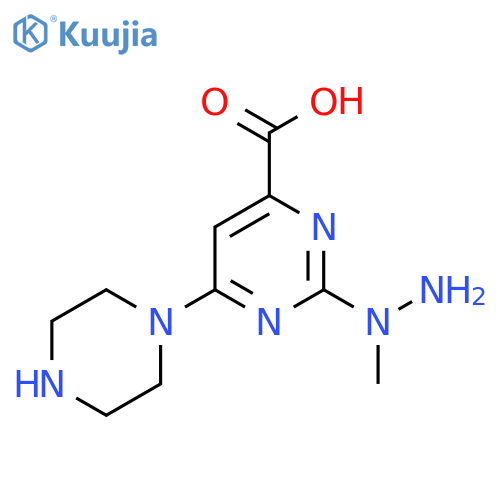 2-(1-methylhydrazin-1-yl)-6-(piperazin-1-yl)pyrimidine-4-carboxylic acid structure