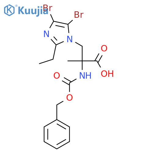 2-{(benzyloxy)carbonylamino}-3-(4,5-dibromo-2-ethyl-1H-imidazol-1-yl)-2-methylpropanoic acid structure