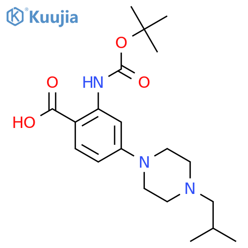 2-{[(Tert-butoxy)carbonyl]amino}-4-[4-(2-methylpropyl)piperazin-1-yl]benzoic acid structure