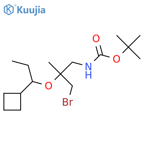 tert-butyl N-3-bromo-2-(1-cyclobutylpropoxy)-2-methylpropylcarbamate structure