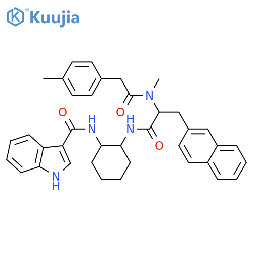 1H-Indole-3-carboxamide, N-[(1R,2S)-2-[[(2R)-2-[methyl[2-(4-methylphenyl)acetyl]amino]-3-(2-naphthalenyl)-1-oxopropyl]amino]cyclohexyl]- structure