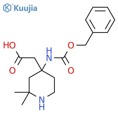 2-(4-{(benzyloxy)carbonylamino}-2,2-dimethylpiperidin-4-yl)acetic acid structure