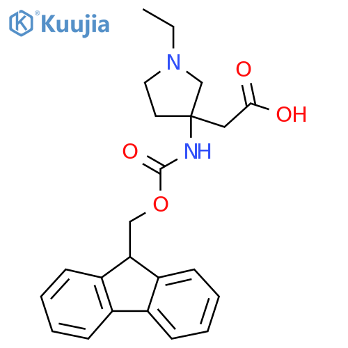 2-1-ethyl-3-({(9H-fluoren-9-yl)methoxycarbonyl}amino)pyrrolidin-3-ylacetic acid structure