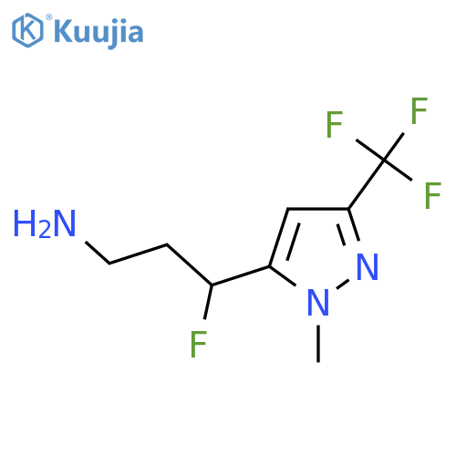 3-fluoro-3-1-methyl-3-(trifluoromethyl)-1H-pyrazol-5-ylpropan-1-amine structure