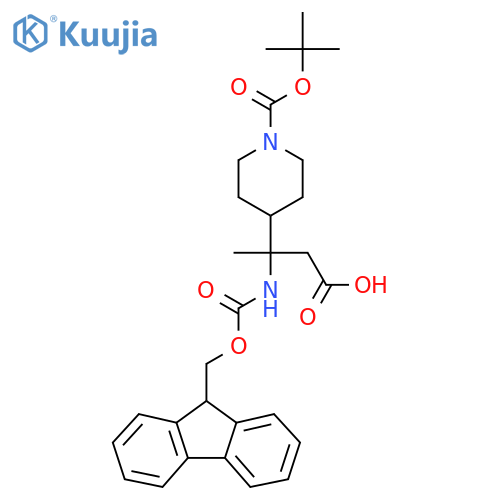 3-{1-(tert-butoxy)carbonylpiperidin-4-yl}-3-({(9H-fluoren-9-yl)methoxycarbonyl}amino)butanoic acid structure