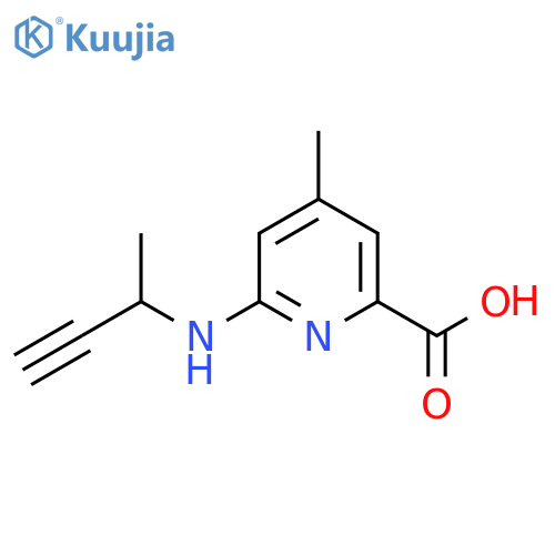 6-(but-3-yn-2-yl)amino-4-methylpyridine-2-carboxylic acid structure