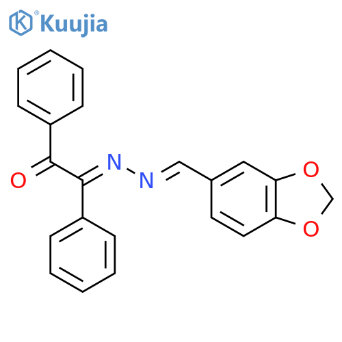 (2E)-2-(2E)-2-(1,3-dioxaindan-5-yl)methylidenehydrazin-1-ylidene-1,2-diphenylethan-1-one structure