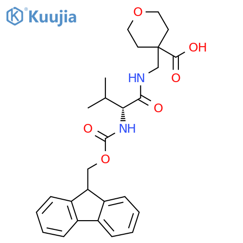 4-{(2R)-2-({(9H-fluoren-9-yl)methoxycarbonyl}amino)-3-methylbutanamidomethyl}oxane-4-carboxylic acid structure