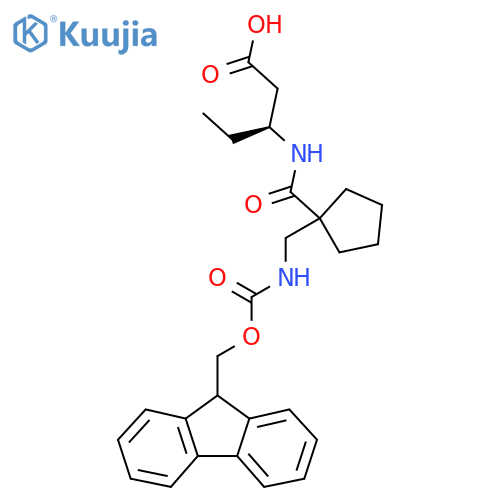 (3S)-3-({1-({(9H-fluoren-9-yl)methoxycarbonyl}amino)methylcyclopentyl}formamido)pentanoic acid structure
