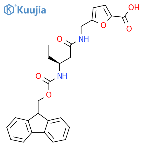 5-{(3S)-3-({(9H-fluoren-9-yl)methoxycarbonyl}amino)pentanamidomethyl}furan-2-carboxylic acid structure