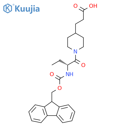 3-{1-(2R)-2-({(9H-fluoren-9-yl)methoxycarbonyl}amino)butanoylpiperidin-4-yl}propanoic acid structure
