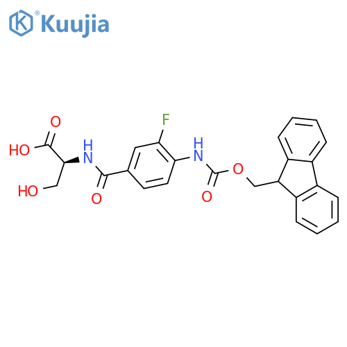 (2S)-2-{4-({(9H-fluoren-9-yl)methoxycarbonyl}amino)-3-fluorophenylformamido}-3-hydroxypropanoic acid structure