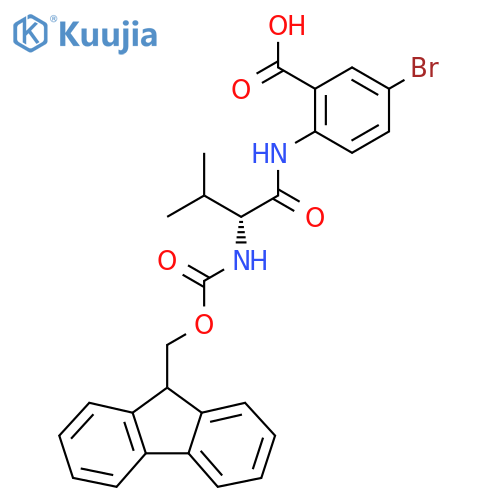 5-bromo-2-(2R)-2-({(9H-fluoren-9-yl)methoxycarbonyl}amino)-3-methylbutanamidobenzoic acid structure