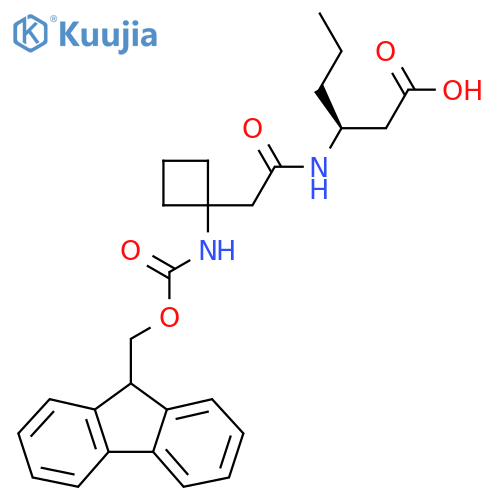 (3S)-3-{2-1-({(9H-fluoren-9-yl)methoxycarbonyl}amino)cyclobutylacetamido}hexanoic acid structure