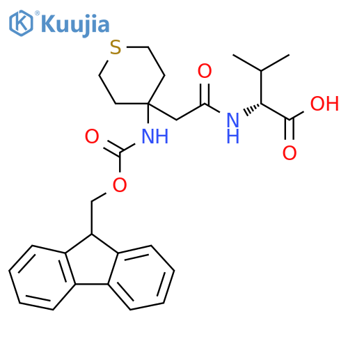 (2R)-2-{2-4-({(9H-fluoren-9-yl)methoxycarbonyl}amino)thian-4-ylacetamido}-3-methylbutanoic acid structure