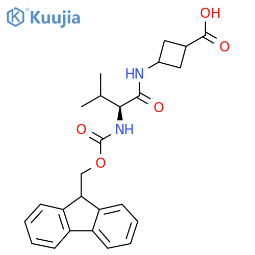 3-(2S)-2-({(9H-fluoren-9-yl)methoxycarbonyl}amino)-3-methylbutanamidocyclobutane-1-carboxylic acid structure