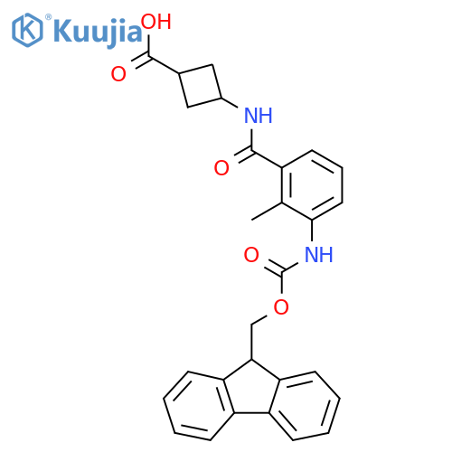 (1s,3s)-3-3-({(9H-fluoren-9-yl)methoxycarbonyl}amino)-2-methylbenzamidocyclobutane-1-carboxylic acid structure